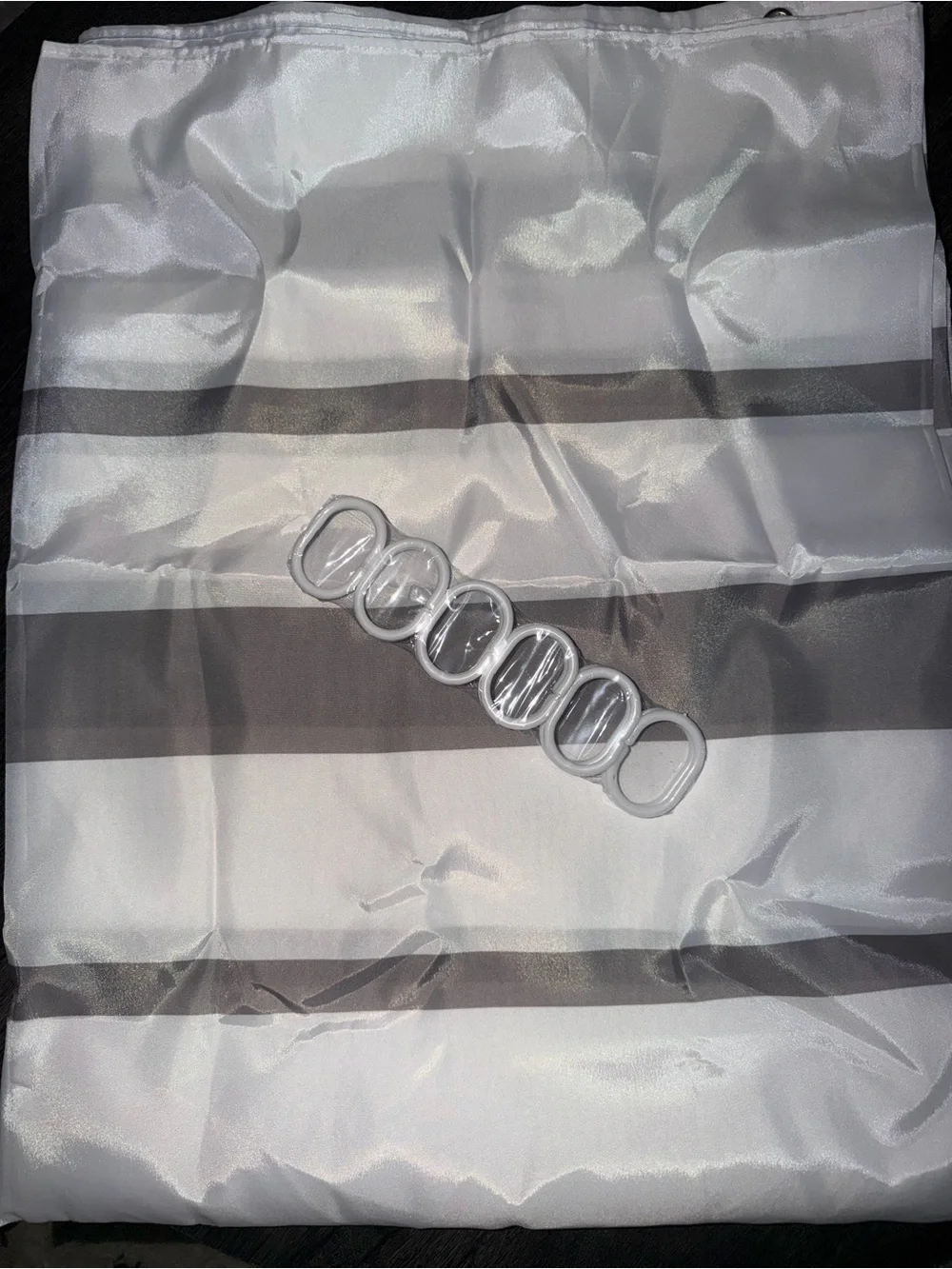 White Shower Curtain with Gray Stripes
